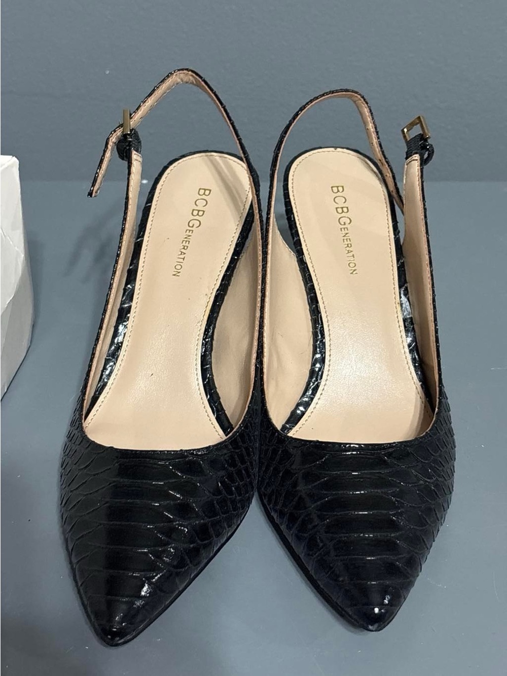 BCBG Generation Marci Slingback Heels - Black Patent - Size 9